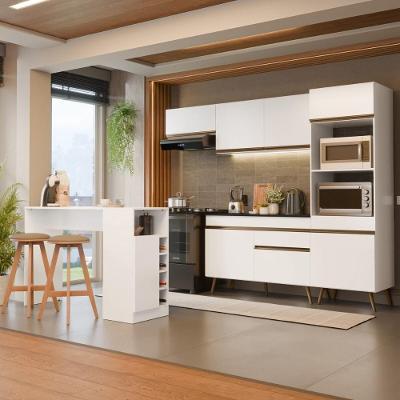 Cozinha Completa Modulada Florença 8 Portas 1 Gaveta MDP 252CM Branca Multimóveis