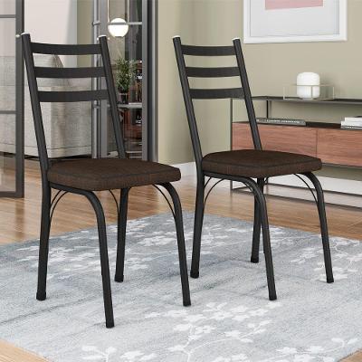Conjunto 2 Cadeiras de Jantar 141 Sf Aço Revestimento Sintético Preto Fosco Assento Imbuia