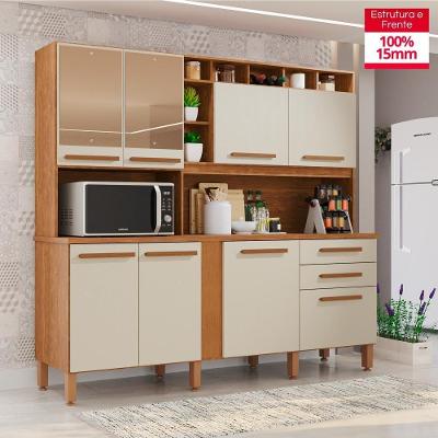 Cozinha Aurora 8 Portas 2 Gavetas MDF-MDP 210CM Cinza Tudo de Móveis