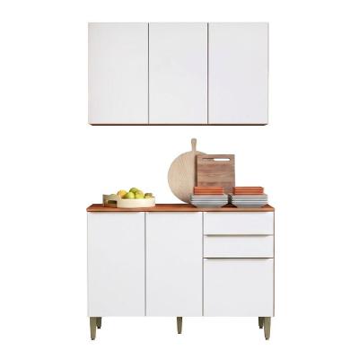 Armário de Cozinha Compacta 6 Portas 2 Gavetas MDF 120CM Amadeirado Branco Aramóveis