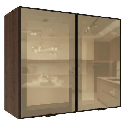 Armário Aéreo de Cozinha G258007KPRRF 80CM 2 Portas Vidro Reflecta Bronze Rustic-preto Madesa