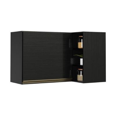 Armário Aéreo de Canto 1 Porta 90CM MDP Porta de Bater Preto Multimóveis