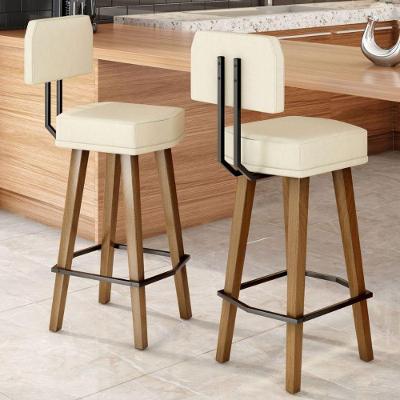 Banqueta Industrial Corano Assento em Tecido com Encosto Fixo Bege 70CM