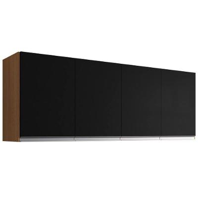 Armário Aéreo Juliana 150CM 4 Portas MDF MDP Giratória Amêndoa Preto AJL Móveis