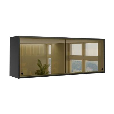 Armário Aéreo 2 Portas 120CM MDP Porta de Correr em Vidro Preto Florença Multimóveis