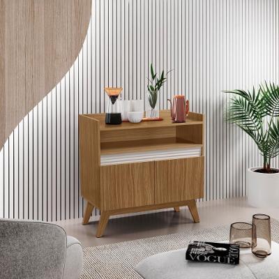 Aparador Cantinho do Café Retrô 2 Portas Nicho MDF MDP 80CM Cinamomo Off White Multimóveis
