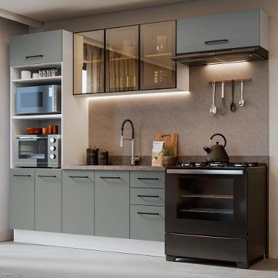 Armário de Cozinha Completa Agata 9 Portas 3 Gavetas MDP 270CM Branco e Cinza