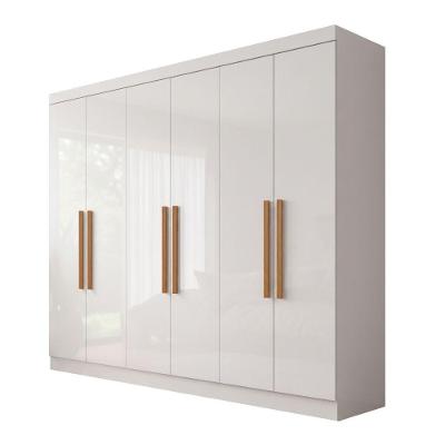 Guarda Roupa Casal Madrid 6 Portas de Bater 2 Gavetas MDP Branco Maxel Móveis