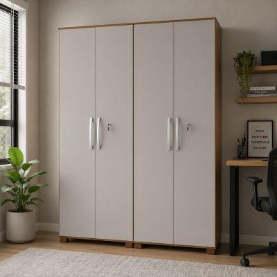 Conjunto Dois Armários Multiuso NT4020 4 Portas 8 Prateleiras MDP Freijo Off White Notável Móveis