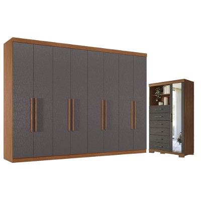 Guarda Roupa Casal Master New 8 Portas de Bater 4 Gavetas MDP Cômoda Marabá com Espelho Jatobá