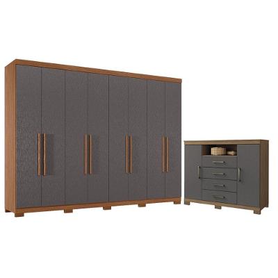 Guarda Roupa Casal Master New 8 Portas de Bater 4 Gavetas MDP Cômoda Havana Jatobá Grafite Acetinado
