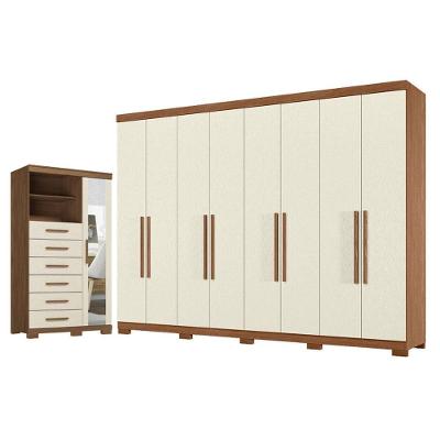 Guarda Roupa Casal Master New 8 Portas de Bater 4 Gavetas MDP com Cômoda Marabá com Espelho Jatobá