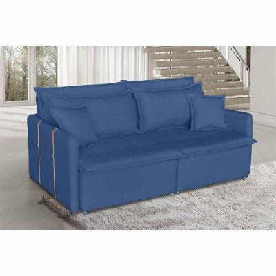 Sofá Cama Dubai 4 Lugares Retrátil e Reclinável Azul Linho de Casa Decor Estofados