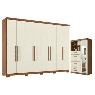 Guarda Roupa Casal Master New 8 Portas 4 Gavetas Cômoda 1 Porta 6 Gavetas com Espelho MDP Jatobá