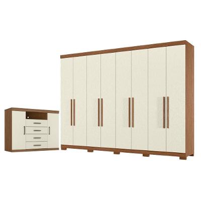 Guarda Roupa Casal Master New 8 Portas 4 Gavetas com Cômoda Jatobá Areia Santos Andirá 239CM