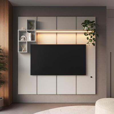 Painel para TV Até 55" com LED 1 Prateleira 4 Nichos MDP Fosco Bege Multimóveis