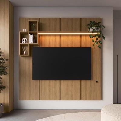 Painel de TV CRPRO-PTV024 com LED 1 Prateleira e 4 Nichos Mel Multimóveis