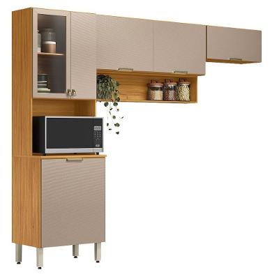 Kit Cozinha Compacta Alba Cinamon Nude Prime Tx 6 Portas MDP 250CM Cinamon e Amêndoa Demóbile