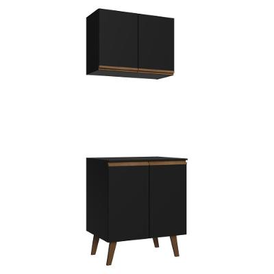 Kit Cozinha com Armário Aéreo e Balcão 70CM 4 Portas MDP Porta de Bater Preto Madesa
