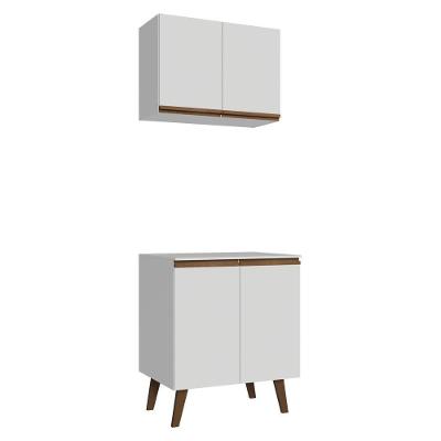 Kit Cozinha com Armário Aéreo e Balcão 70CM 4 Portas MDP Porta Bater Branco Madesa