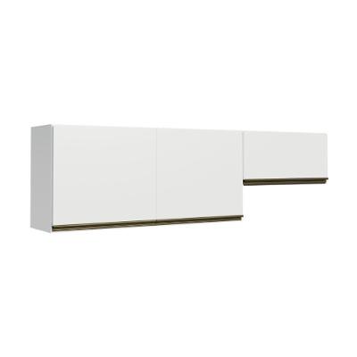 Kit 2 Armários de Cozinha Aéreos 190CM 3 Portas MDP Basculante Branco Multimóveis