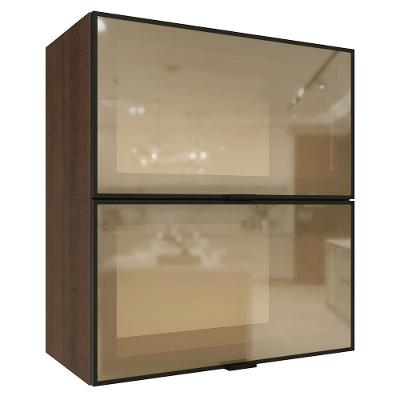 Kit 2 Armários Aéreos de Cozinha 60CM GRPR0600017K 2 Portas Basculante Rustic-preto Vidro Reflecta