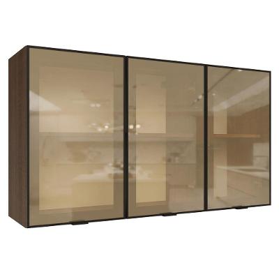 Kit 2 Armarios Aereos de Cozinha GRPR1200017K 120CM 3 Portas MDF-MDP Vinil Vidro Reflecta Bronze