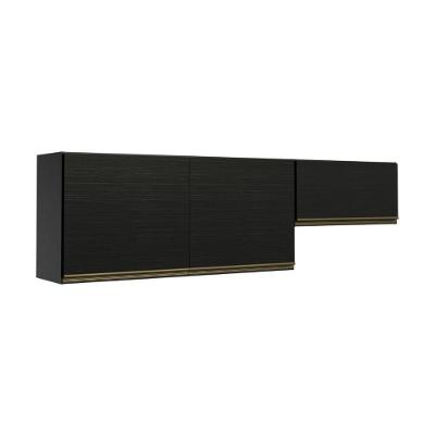 Kit 2 Armários Aéreos 190CM 3 Portas MDP Basculante Preto Multimóveis