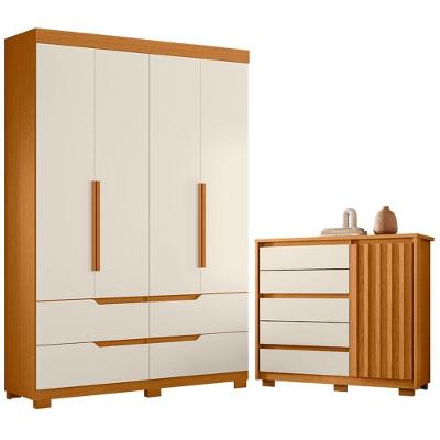 Guarda Roupa Solteiro Doble e Cômoda Sapateira Duetto 4 Portas 4 Gavetas MDP Cinamomo Off White