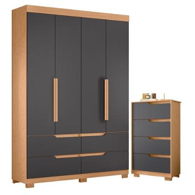 Guarda Roupa Solteiro Doble 4 Portas de Bater 4 Gavetas MDP Cômoda Freijó Titanium Albatroz Móveis