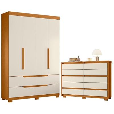 Guarda Roupa Solteiro Doble 4 Portas de Bater 4 Gavetas MDP Cinamomo Off White Albatroz Móveis 160CM