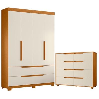 Guarda Roupa Solteiro com Cômoda Doble 4 Portas de Bater 4 Gavetas MDP Cinamomo Off White Albatroz