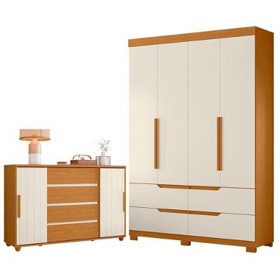 Guarda Roupa Solteiro com Cômoda Doble 4 Portas Correr 4 Gavetas MDP Cinamomo Off White Albatroz