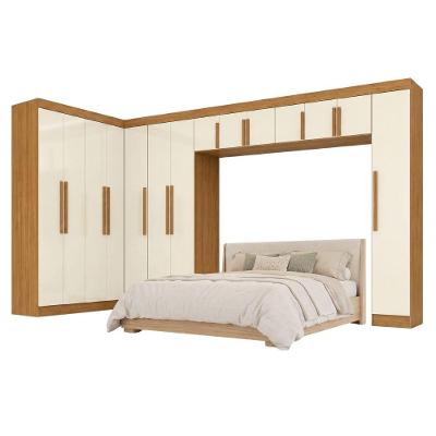 Guarda Roupa Modulado de Canto Closet Madrid 14 Portas Bater 2 Gavetas MDP Madeirado-Off White Maxel