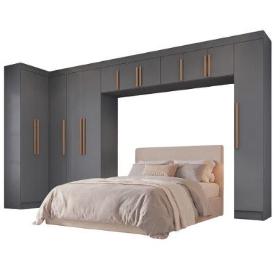 Guarda Roupa Modulado de Canto Madrid 12 Portas de Bater Espaço Cama Queen Cinza Maxel Móveis