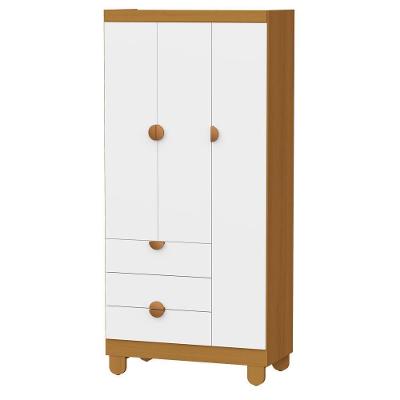 Guarda Roupa Infantil Apolo 3 Portas Giratória 3 Gavetas MDF Branco Fosco Savana Reller Móveis