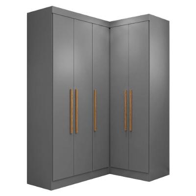 Guarda Roupa de Canto Modulado Madrid 5 Portas MDP Cinza Maxel Móveis