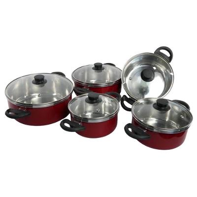 Kit Caçarola Alumínio Repuxado Tampa Vidro Alça Baquelite Vermelho 16CM a 24CM Shopmaster