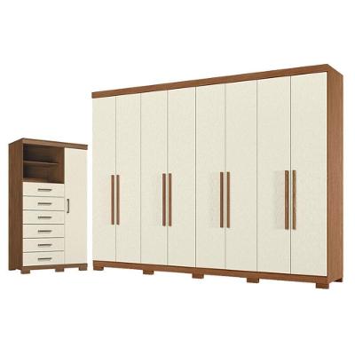 Guarda Roupa Casal Master New 8 Portas de Bater 4 Gavetas MDP com Cômoda Marabá Jatobá Areia