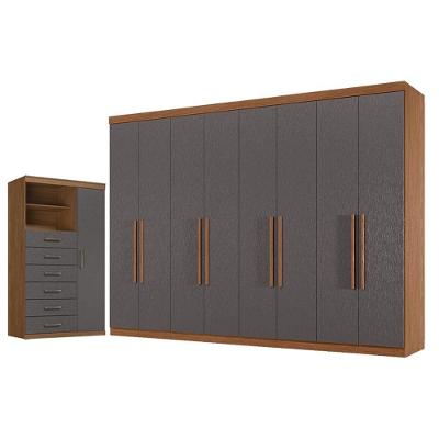 Guarda Roupa Casal Master New 8 Portas 4 Gavetas MDP Cômoda Marabá Grafite Santos Andirá 239CM