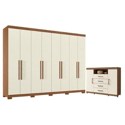 Guarda Roupa Casal Master New 8 Portas 4 Gavetas MDP Cômoda Havana com Rodízio Jatobá Areia Santos