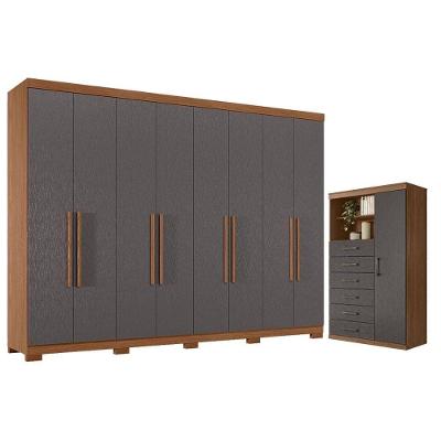 Guarda Roupa Casal Master New 8 Portas 4 Gavetas MDP com Cômoda Jatobá Grafite Acetinado Santos