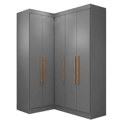 Guarda Roupas Modulado de Canto Closet Madrid 5 Portas MDP Cinza Maxel Móveis