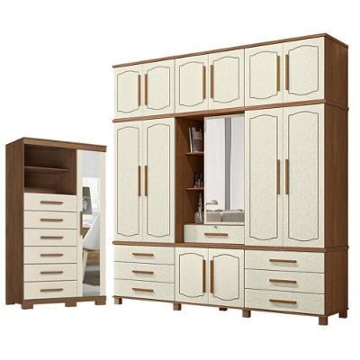 Guarda Roupa Casal com Cômoda Londres Capelinha Marabá 13 Portas Bater 7 Gavetas MDF MDP Jatobá