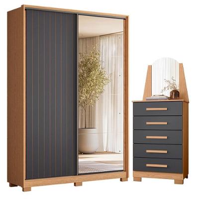 Guarda Roupa Solteiro Frizatto 2 Portas de Correr com Espelho 3 Gavetas MDP Freijo Titanium Albatroz