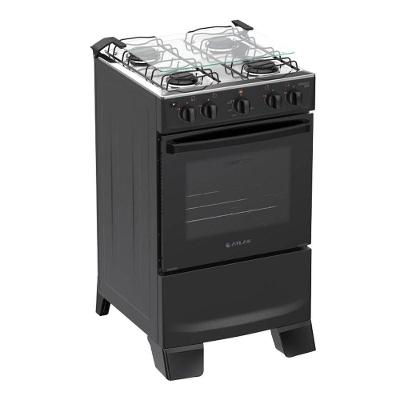 Fogão 4 Bocas Piso Atlas Monaco Plus Forno 48L Automático Preto Bivolt
