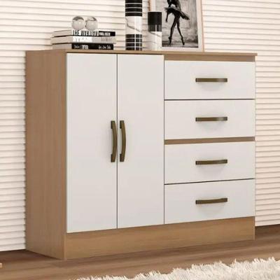 Cômoda Zaragoza Nature 4 Gavetas 2 Portas Sapateira MDP Off White Mobiliart