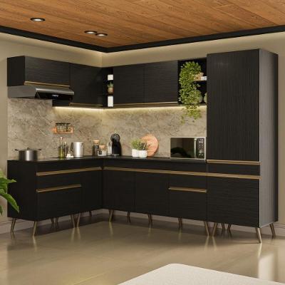 Cozinha Modulada Completa de Canto 7 Peças 11 Portas 2 Gavetas MDP 160CM Preta Multimóveis