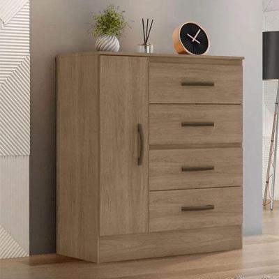 Cômoda Toledo 4 Gavetas 1 Porta MDP Carvalho Oak Marrom Quarto Sapateira Mobiliart