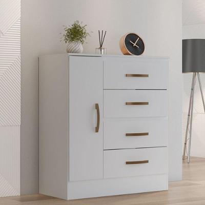 Cômoda Toledo 4 Gavetas 1 Porta MDP Branco Quarto Sapateira Mobiliart